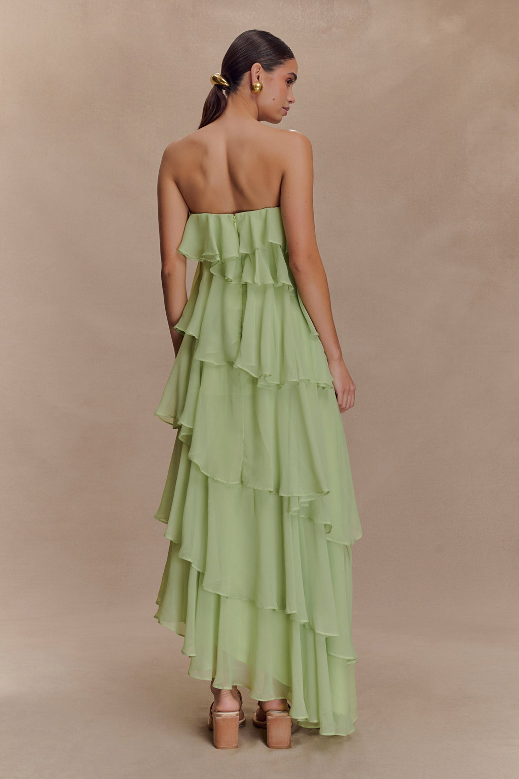 Ruffle Chiffon Maxi Dress - Pastel Lime