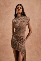 Ravenna Mini Dress in Taupe