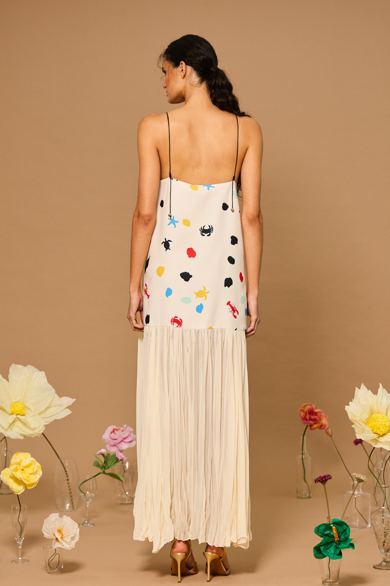 Ocean Dot Pleated Maxi Dress