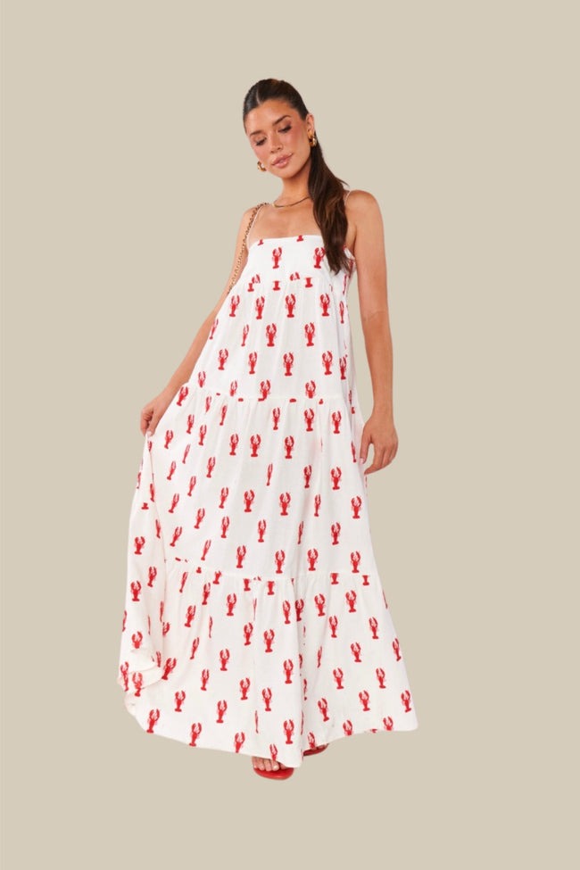 Long Weekend Lobster Print Maxi Dress