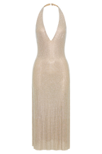 Diamante Halter Midi Dress - Nude