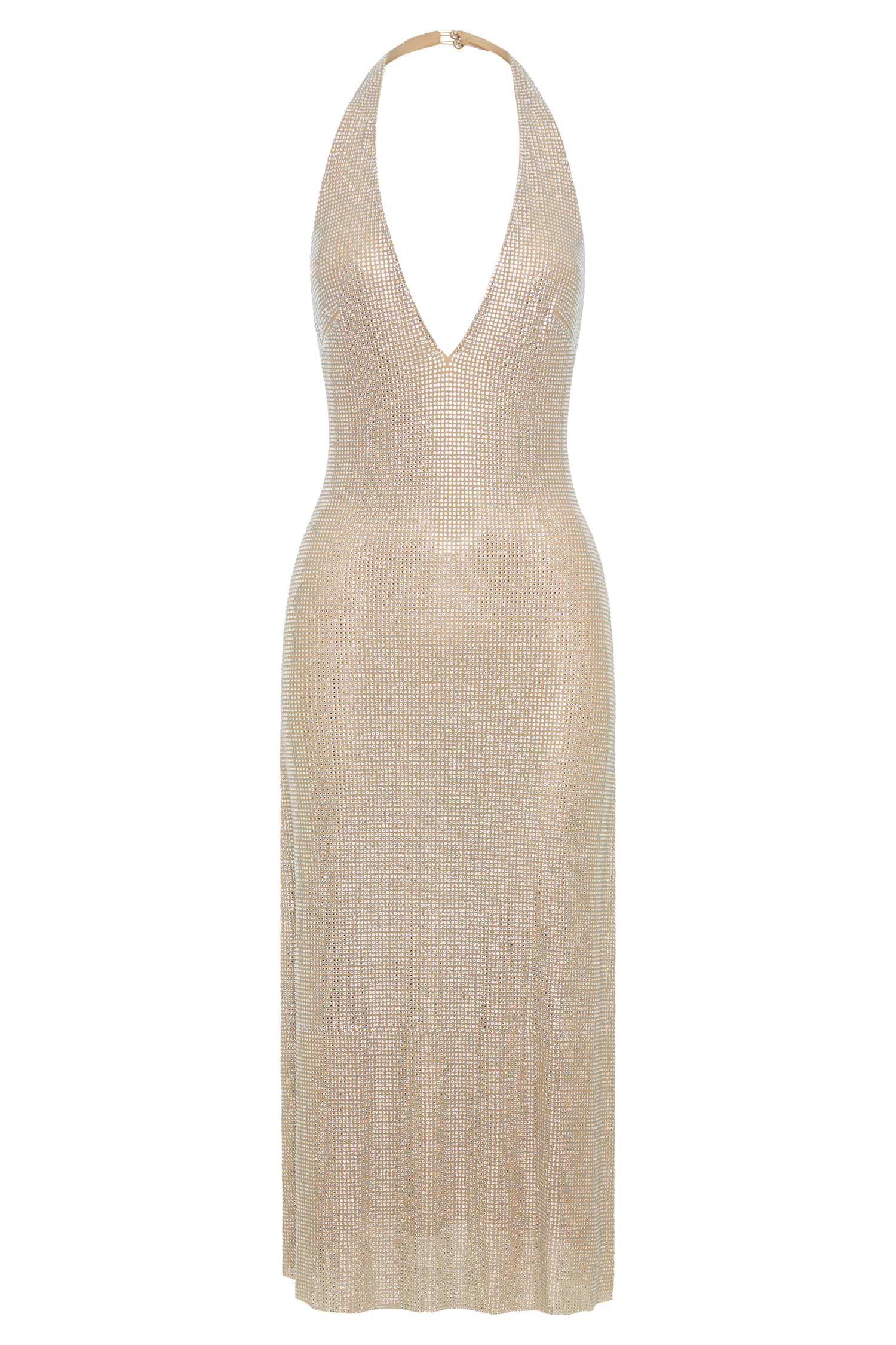 Diamante Halter Midi Dress - Nude