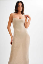 Hot Fix Maxi Dress With Mesh Back - Nude