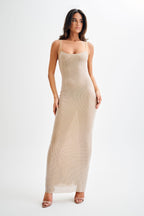 Hot Fix Maxi Dress With Mesh Back - Nude