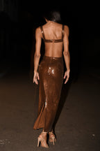 Sequin Cut Out Maxi Dress - Chocolate