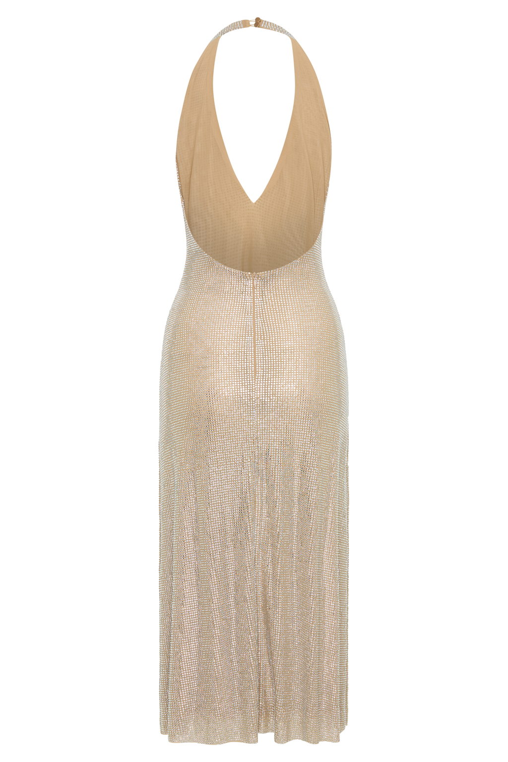 Diamante Halter Midi Dress - Nude