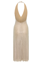 Diamante Halter Midi Dress - Nude