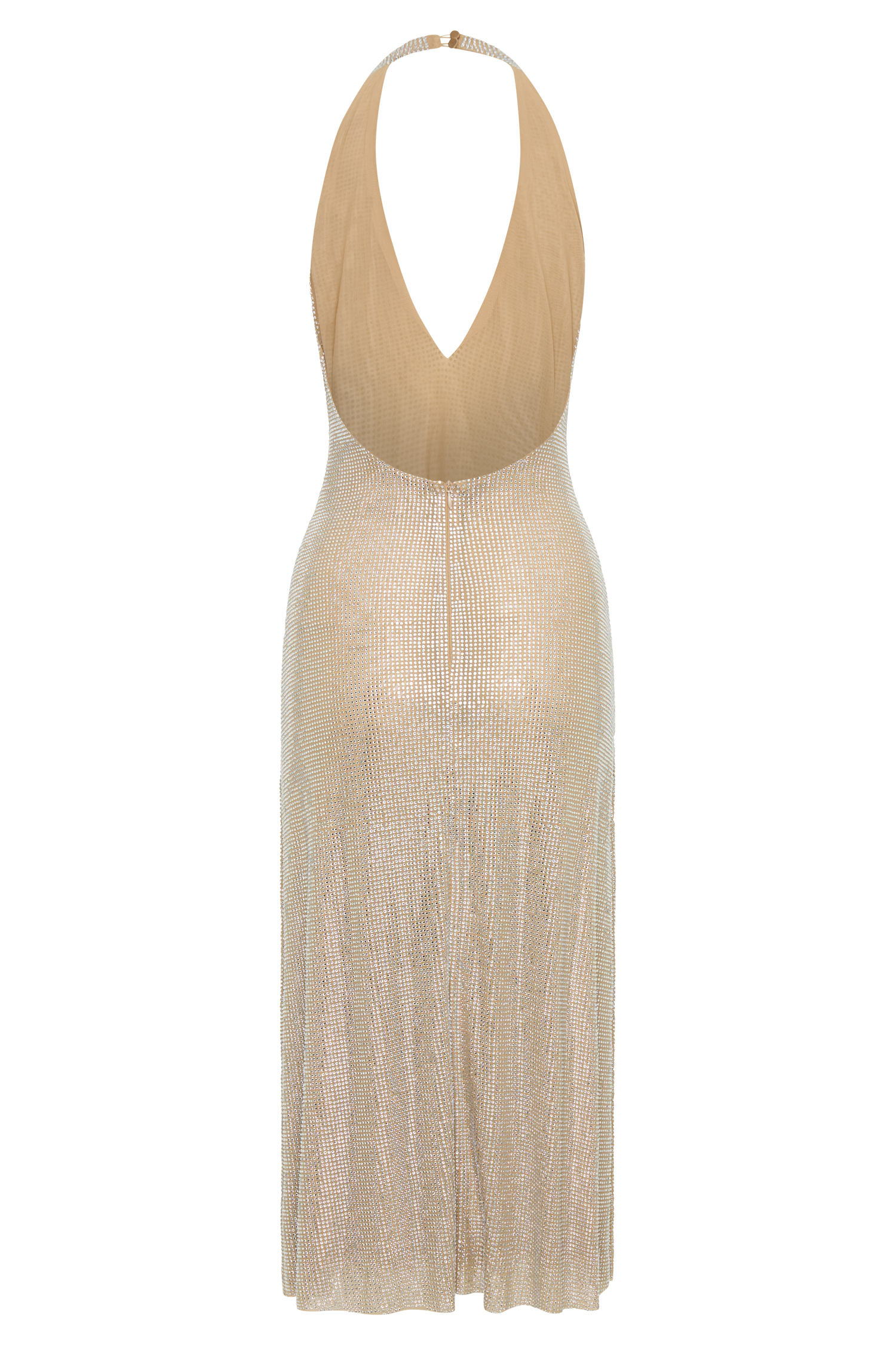 Diamante Halter Midi Dress - Nude