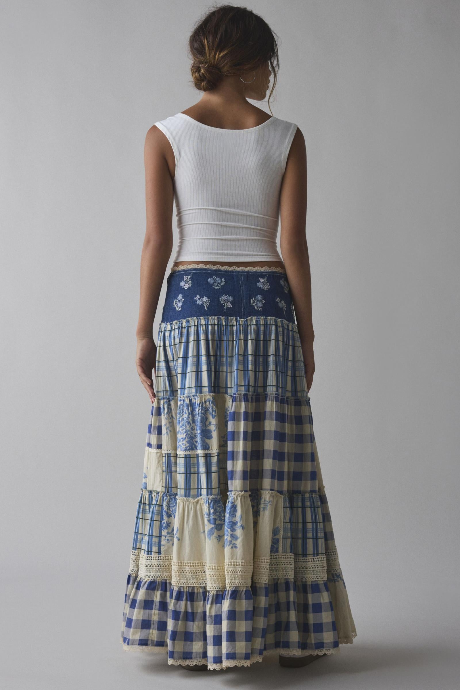 Elaborate Patchwork Lace Hem Maxi Skirt