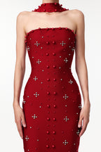 Sleeveless Pearl Wine Bandage Maxi Dress