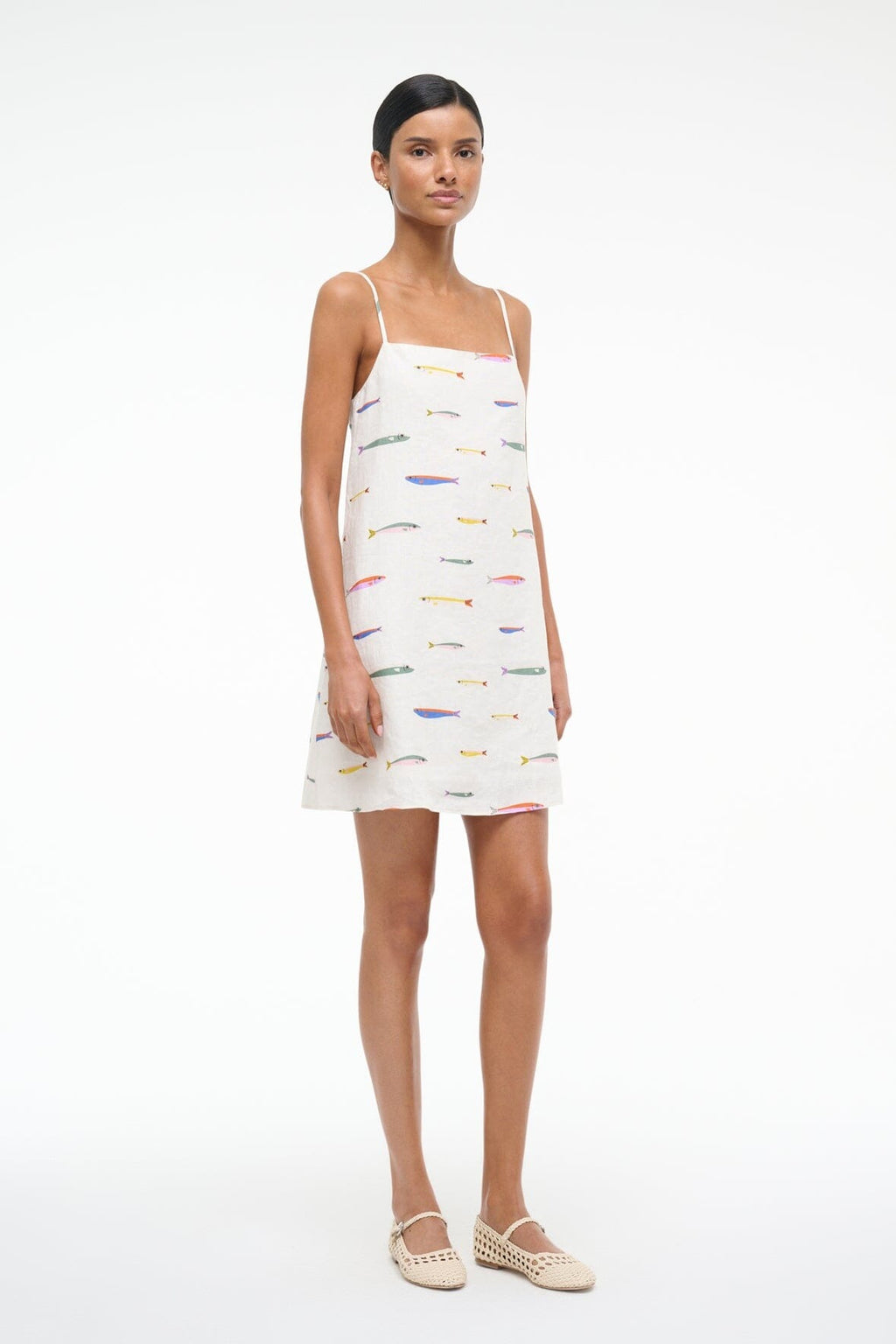 Fish Print Linen Mini Dress