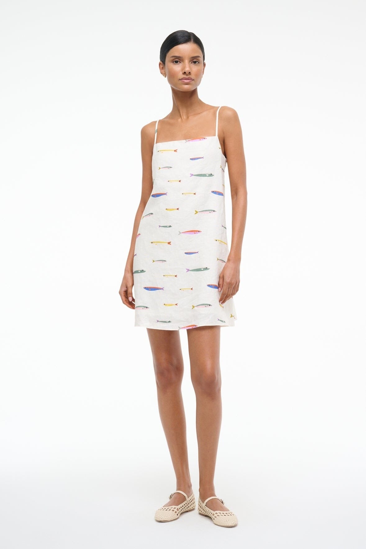 Fish Print Linen Mini Dress