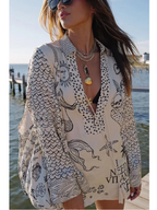 Satin Unique Print Tassle Shirt and Elastic Waist Shorts Set