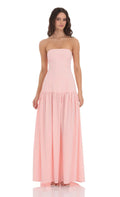Gingham Strapless Drop Waist Maxi Dress in Pink