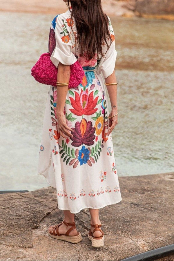 Solana Floral Print Short Sleeve Shirt Dress