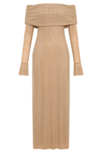 Off Shoulder Diamante Maxi Dress - Nude