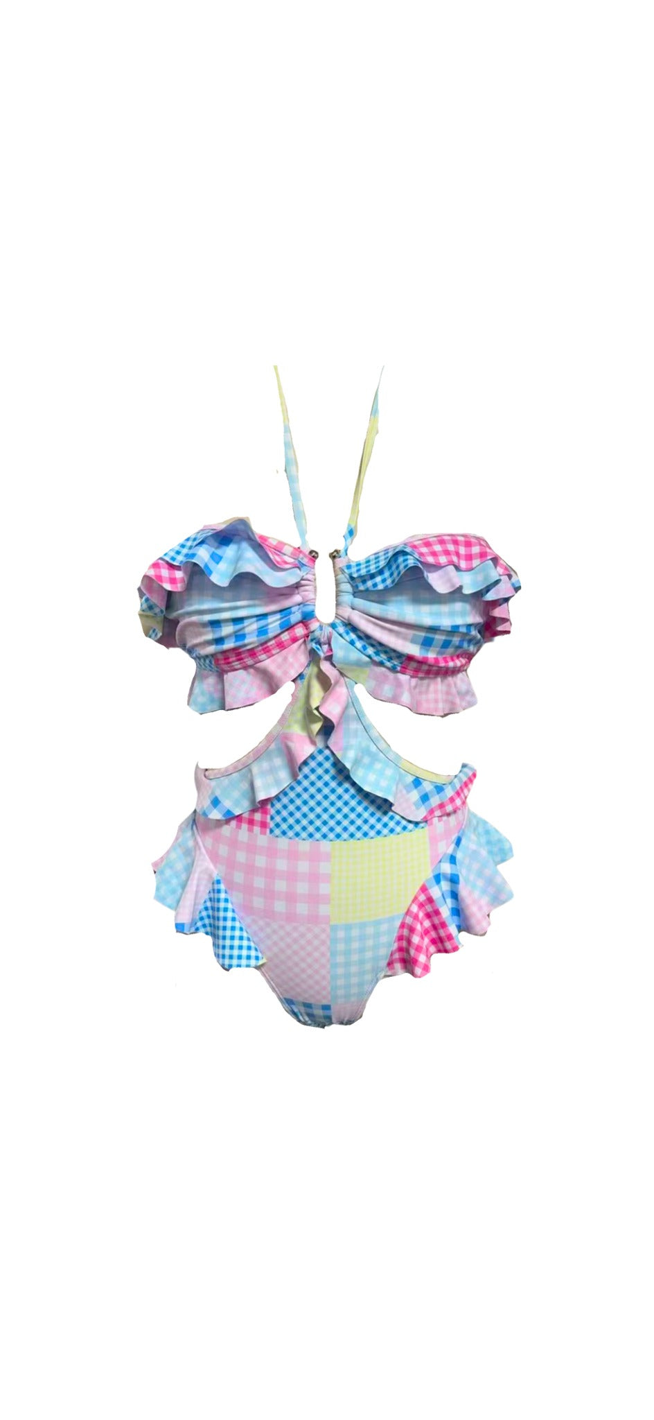 Ruffle Cut Out Kini - Gingham Multi Print