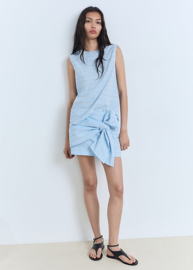 Striped Cotton Skirt with Bow Detail