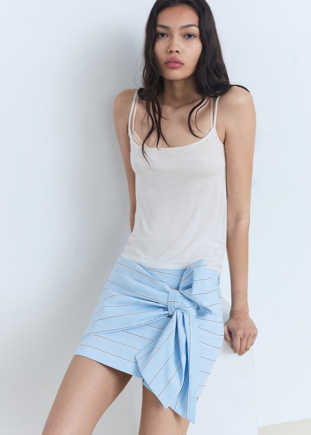 Striped Cotton Skirt with Bow Detail