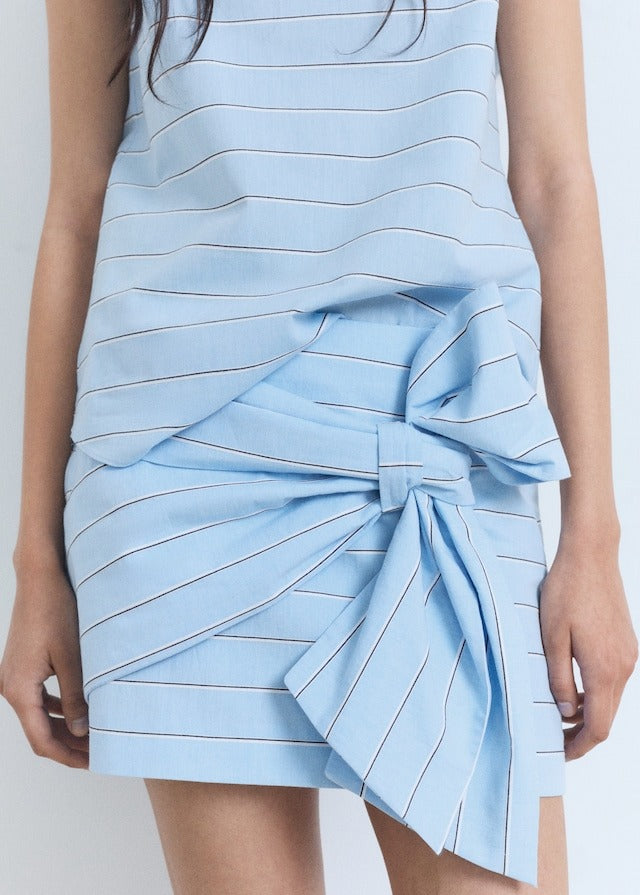 Striped Cotton Skirt with Bow Detail