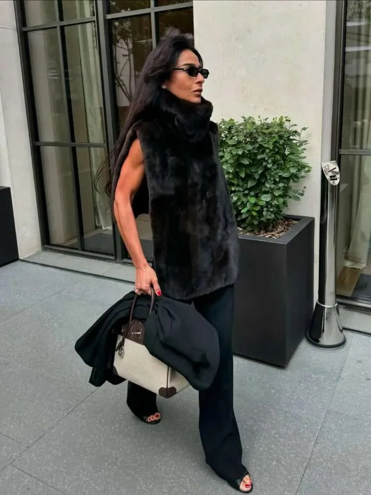 Turtleneck Furry Fur Sleeveless Waistcoats