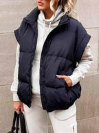 Fashionable Stand-up Collar Commuter Zipper Pocket Cotton Vest Jacket