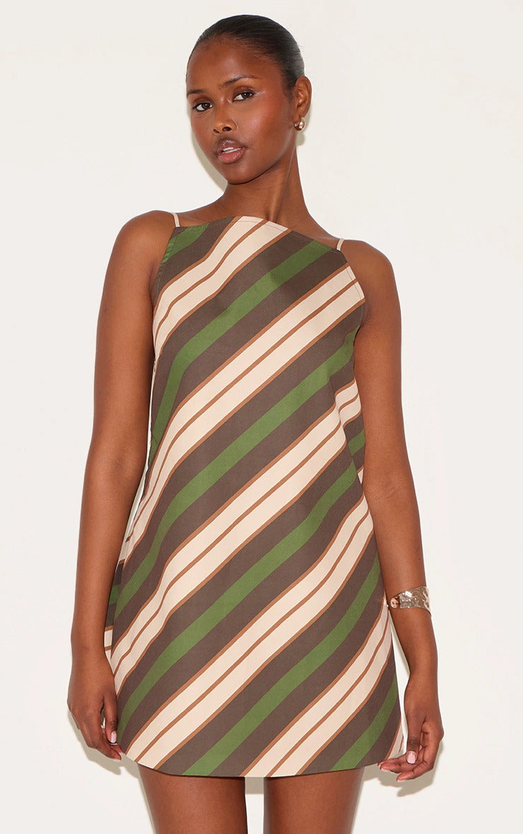 Green Striped A-line Dress