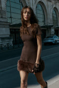 Two-Tone Knit Dress with Faux Fur Effect