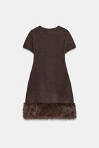 Two-Tone Knit Dress with Faux Fur Effect