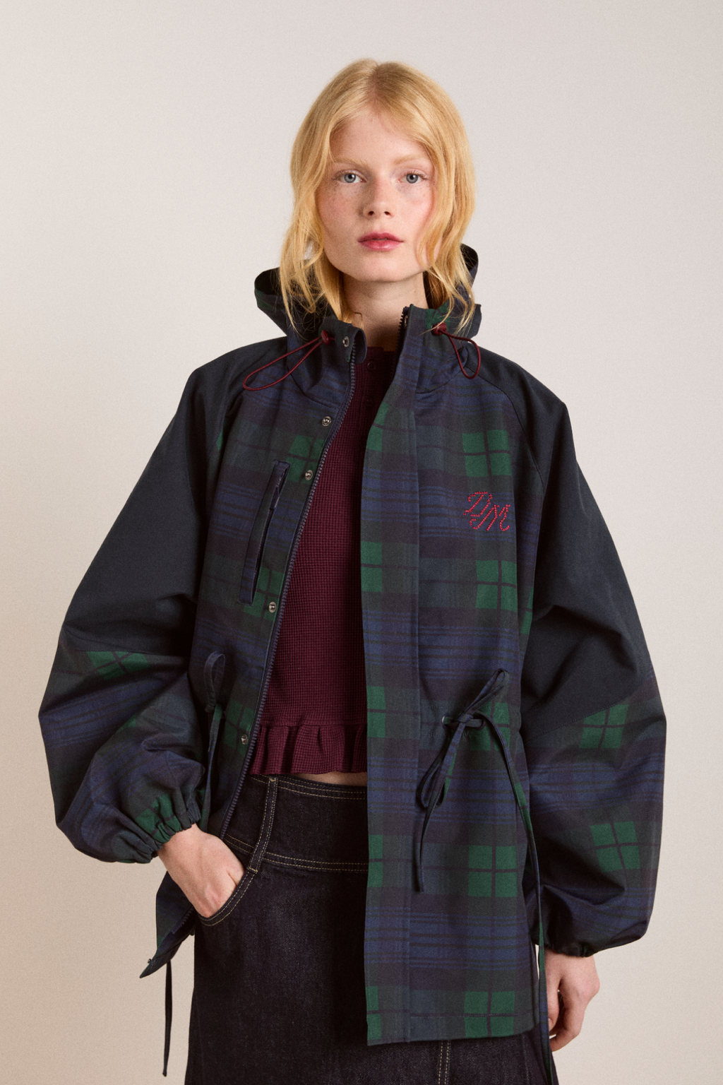 Navy Check Waterproof Raincoat