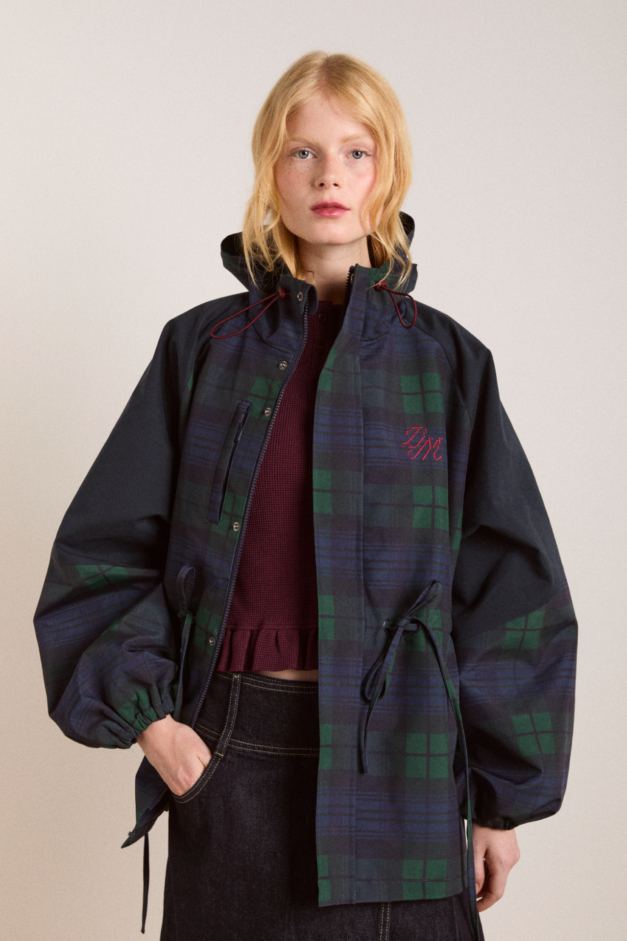 Navy Check Waterproof Raincoat