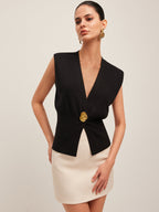 V-Neck Buttoned Detail Sweater Vest