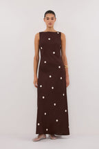 Bitter Choc Spot Linen Midi Dress