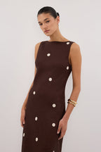 Bitter Choc Spot Linen Midi Dress