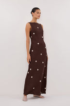 Bitter Choc Spot Linen Midi Dress