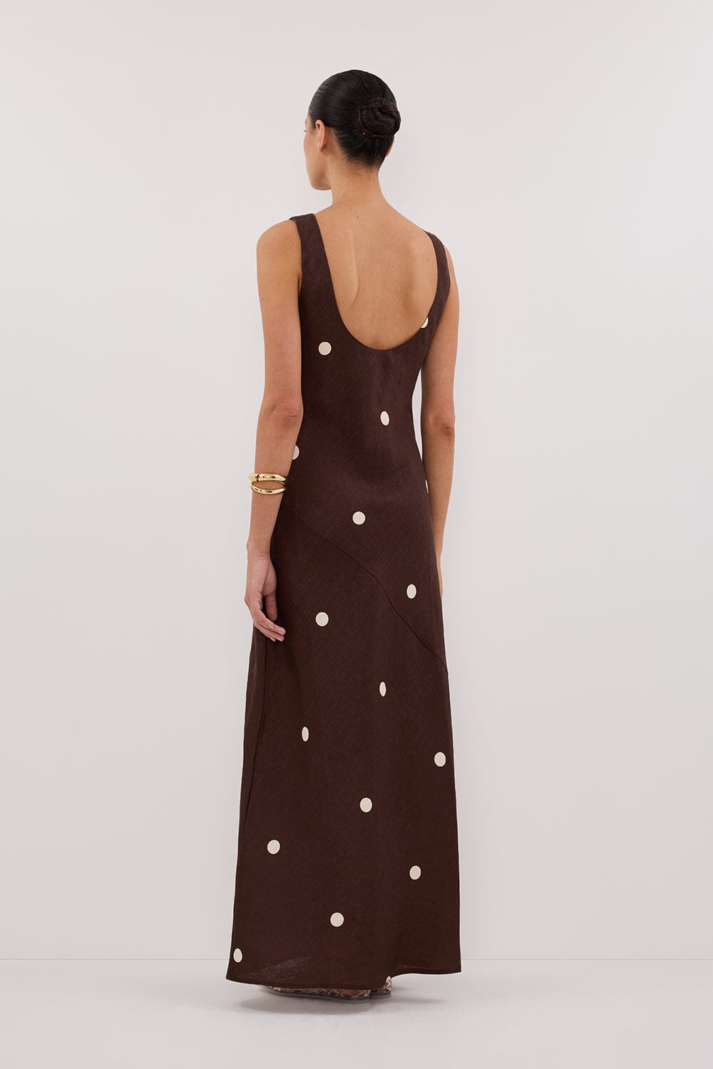 Bitter Choc Spot Linen Midi Dress