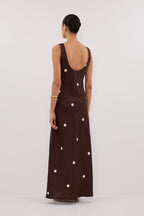 Bitter Choc Spot Linen Midi Dress