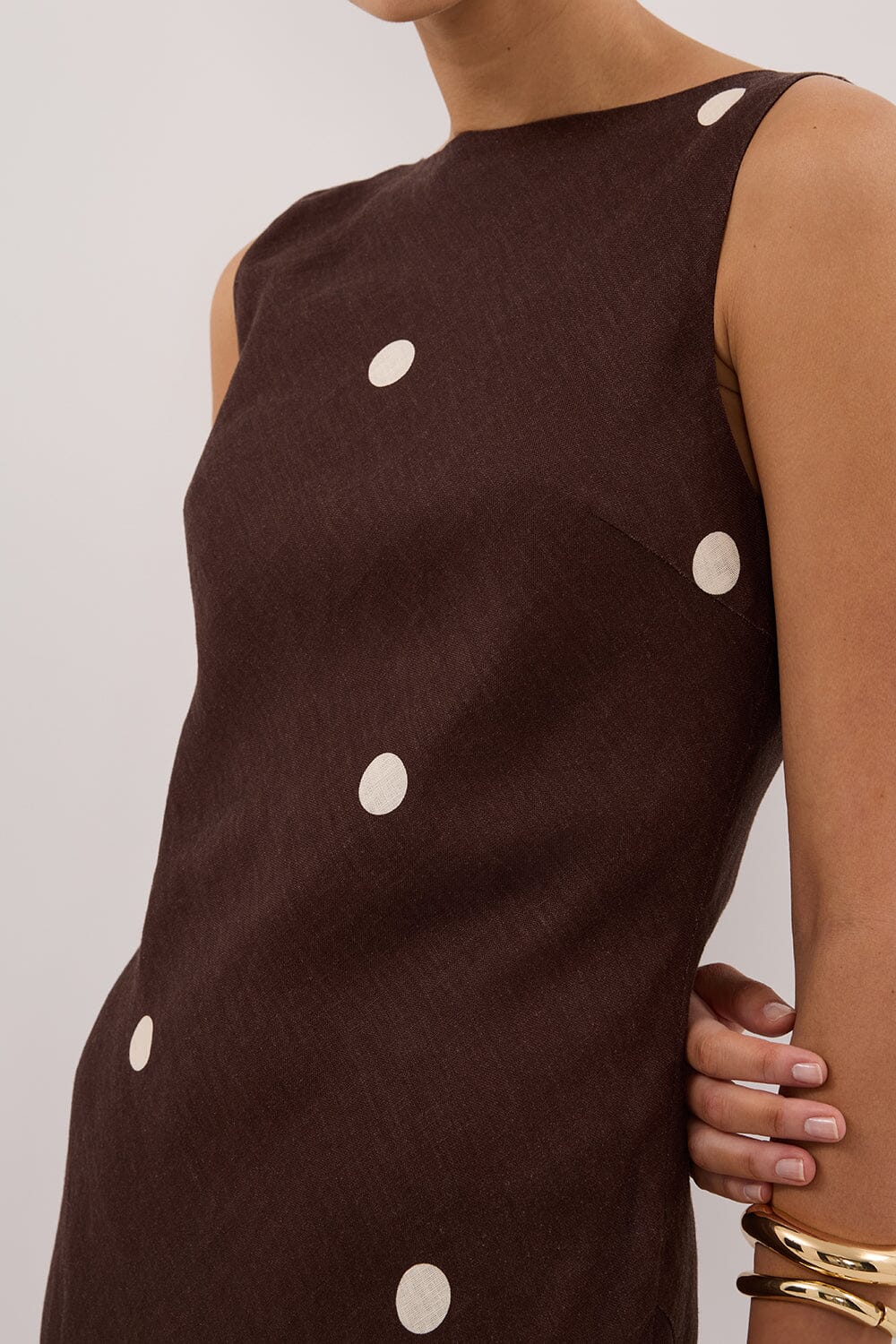 Bitter Choc Spot Linen Midi Dress