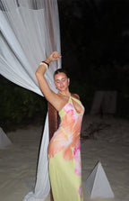 Elowen Yellow Hibiscus Floral Halter Maxi Dress