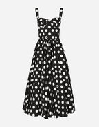 Cotton calf-length corset dress with polka-dot print