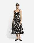 Cotton calf-length corset dress with polka-dot print