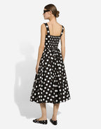 Cotton calf-length corset dress with polka-dot print
