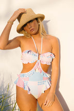 Ruffle Cut Out Kini - Gingham Multi Print