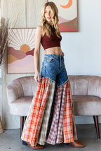 Plaid Patchwork Super Flared Pants