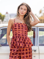 Burgundy Printed Bubble Detail Pleated Top Set