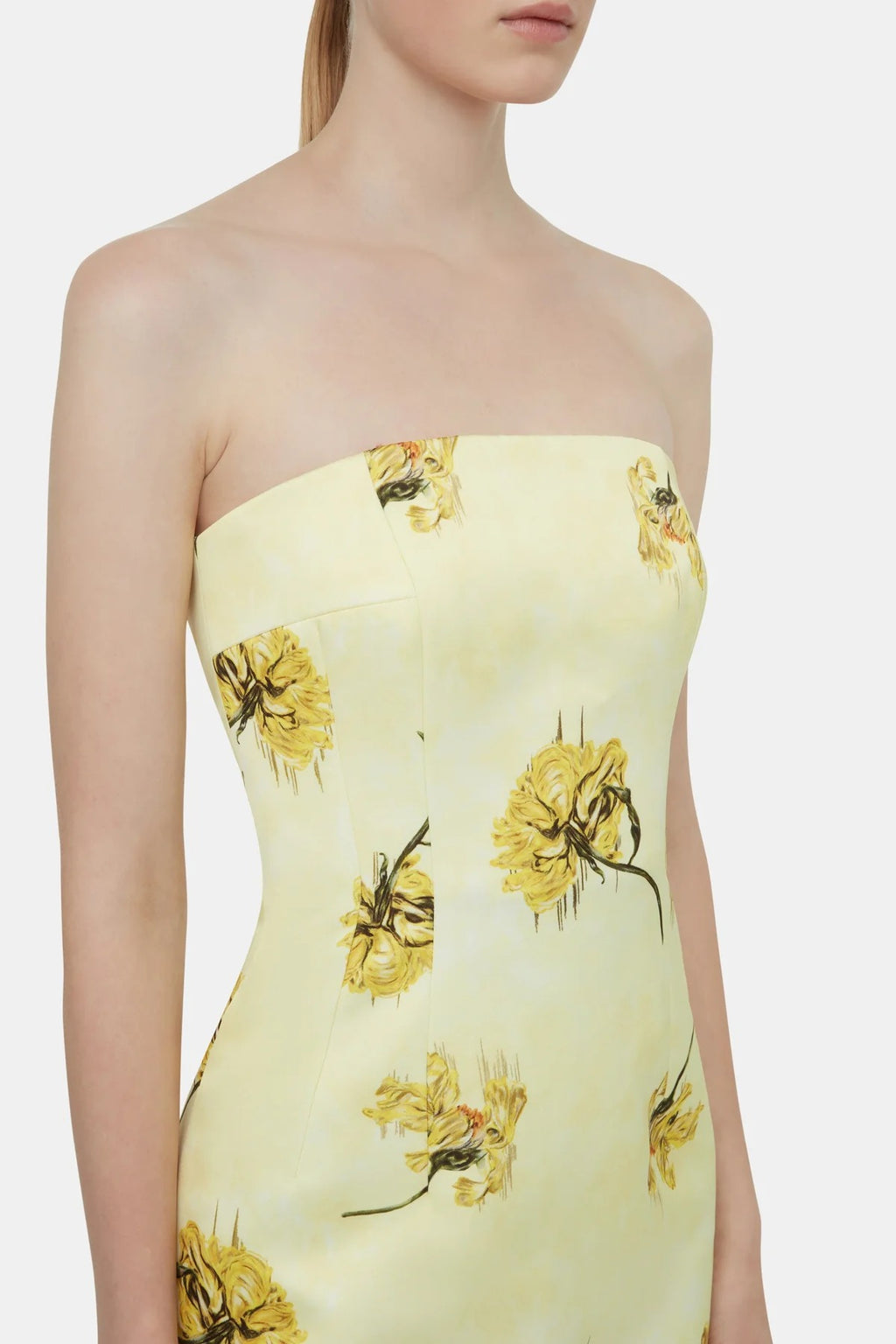 Dress In Yellow Floral Printed On Lemon Genzianella