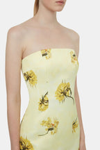 Dress In Yellow Floral Printed On Lemon Genzianella