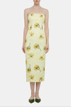 Dress In Yellow Floral Printed On Lemon Genzianella