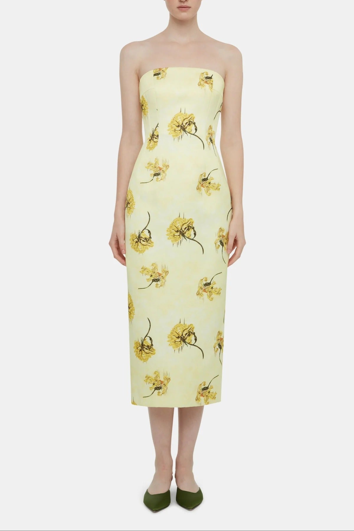 Dress In Yellow Floral Printed On Lemon Genzianella