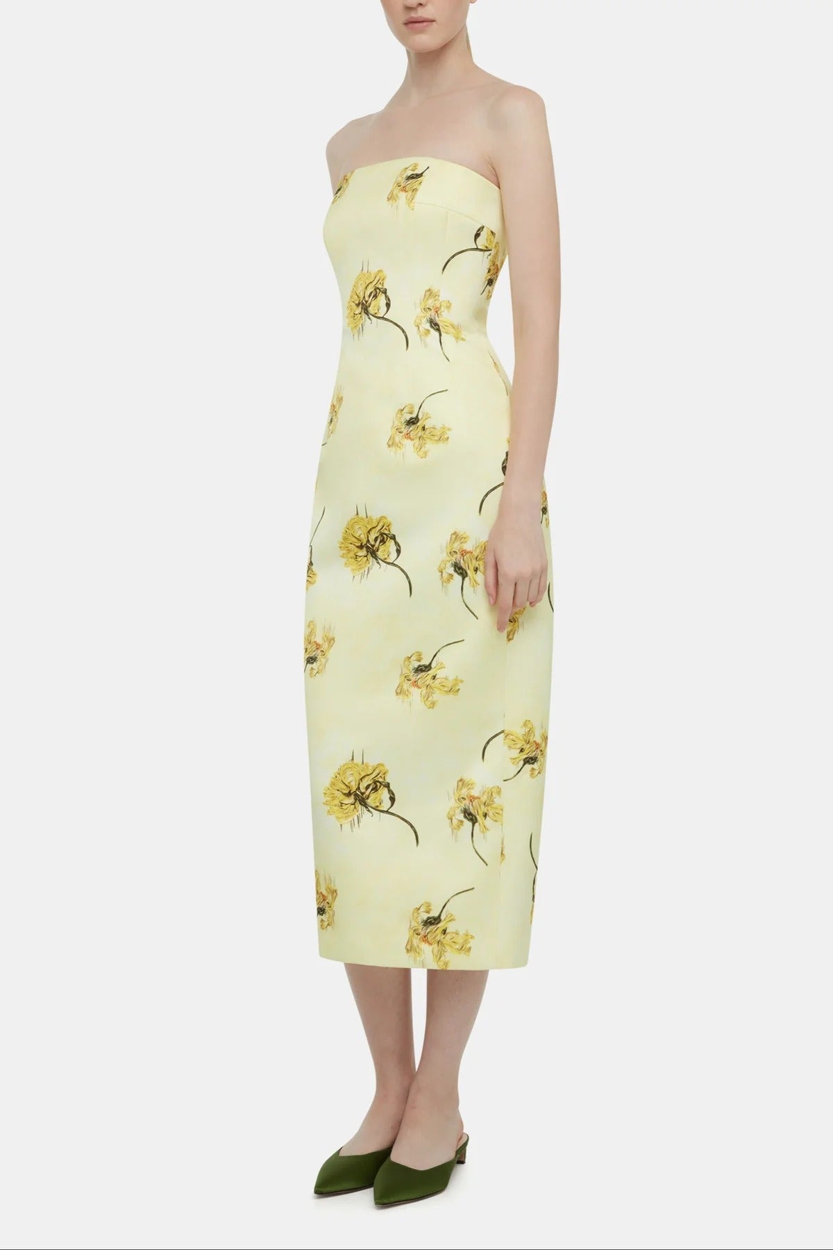 Dress In Yellow Floral Printed On Lemon Genzianella